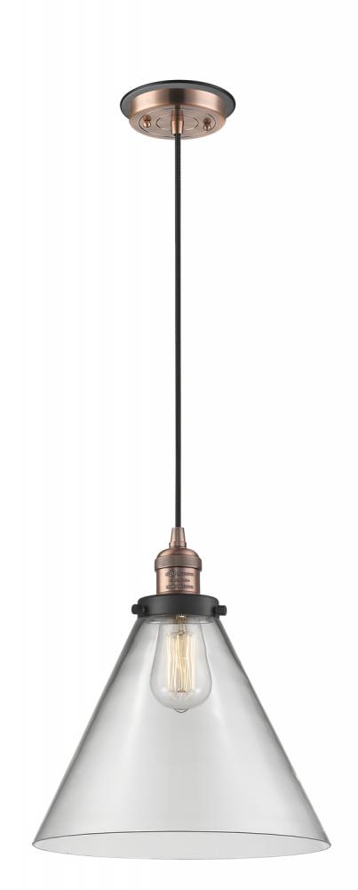 Cone - 1 Light - 12 inch - Antique Copper - Cord hung - Mini Pendant