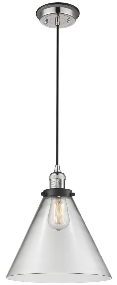 Cone - 1 Light - 12 inch - Polished Nickel - Cord hung - Mini Pendant