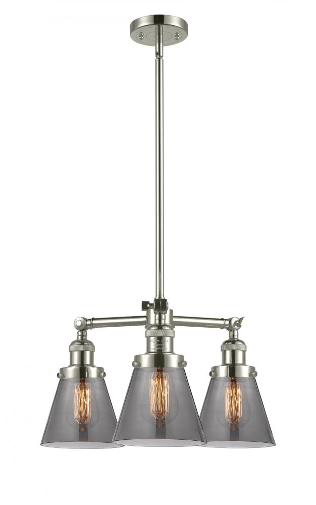 Cone - 3 Light - 19 inch - Polished Nickel - Stem Hung - Chandelier