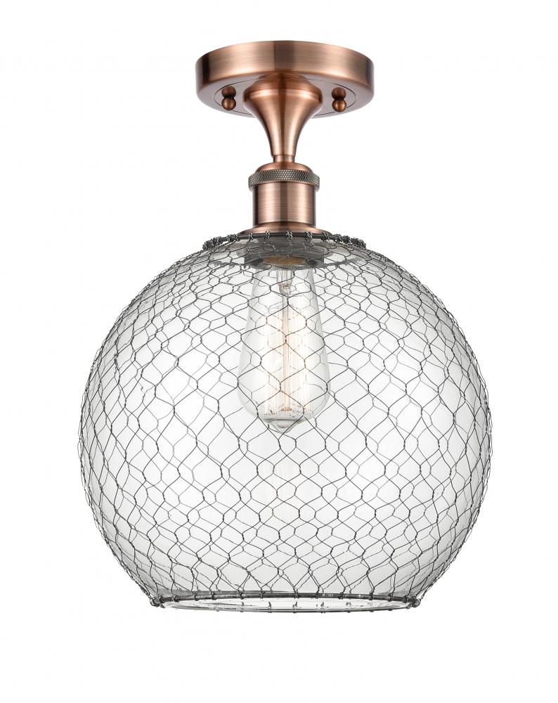 Farmhouse Chicken Wire - 1 Light - 10 inch - Antique Copper - Semi-Flush Mount