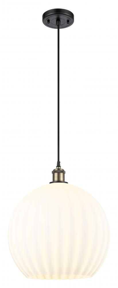 White Venetian - 1 Light - 14 inch - Black Antique Brass - Cord Hung - Pendant