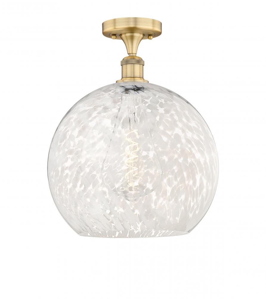 White Mouchette - 1 Light - 14 inch - Brushed Brass - Semi-Flush Mount