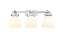 Innovations Lighting 411-3W-SN-G412-7WH - Newton Bell - 3 Light - 27 inch - Satin Nickel - Bath Vanity Light