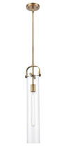 Innovations Lighting 413-1S-BB-4CL-LED - Pilaster - 1 Light - 4 inch Glass - Brushed Brass - Cord hung - Mini Pendant