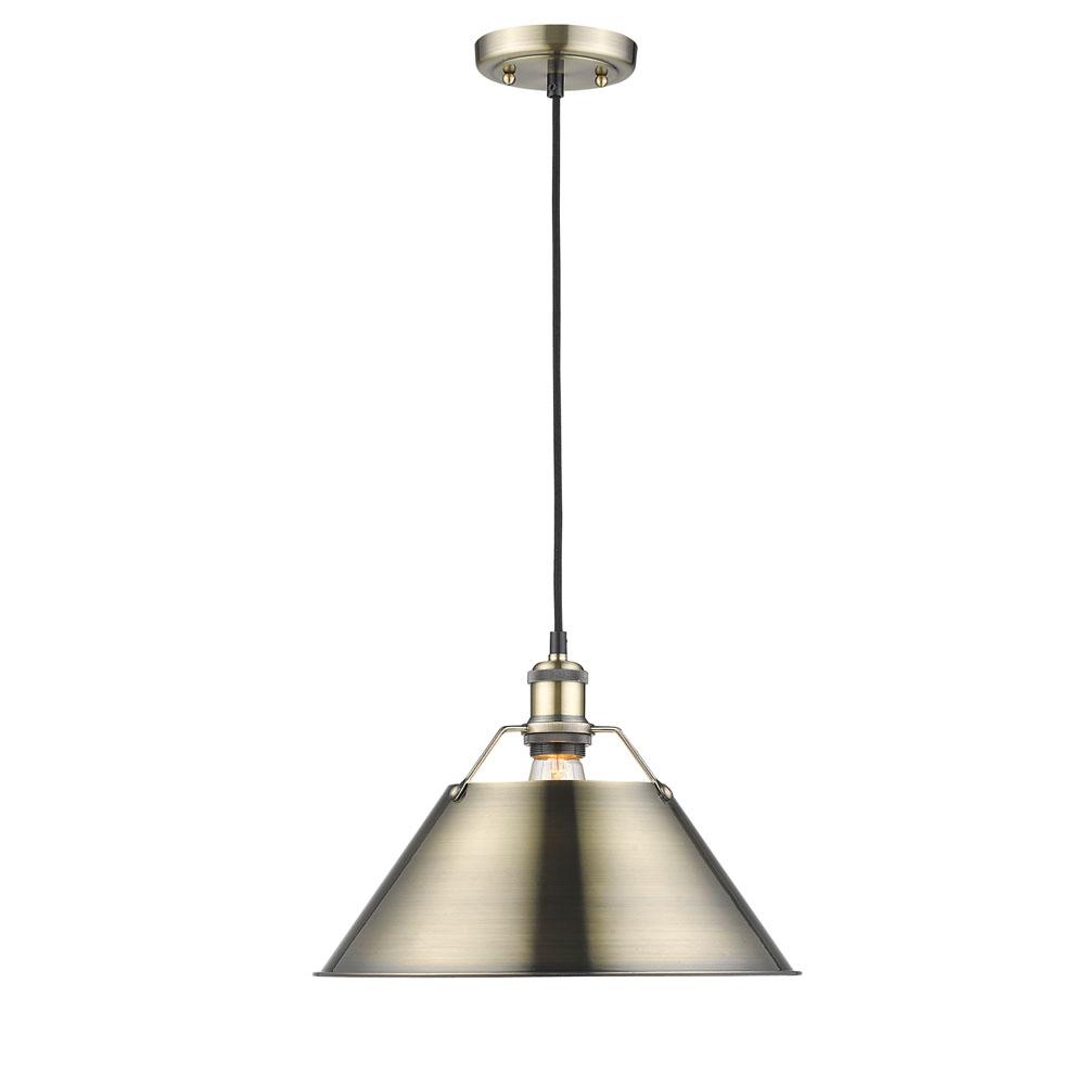 Orwell AB Large Pendant - 14&#34; in Aged Brass with Aged Brass shade