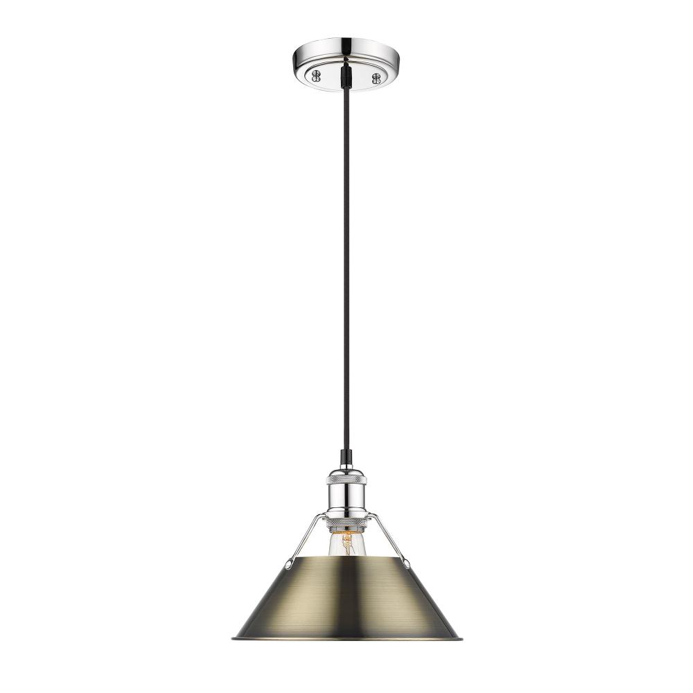 Orwell 10&#34; Wide Medium Pendant in Chrome with Aged Brass