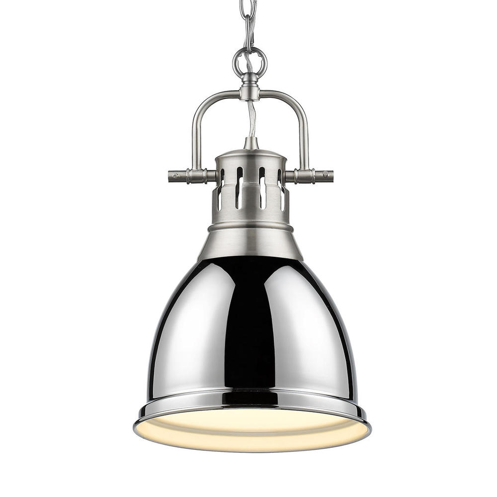 Duncan Small Pendant with Chain in Pewter with Chrome