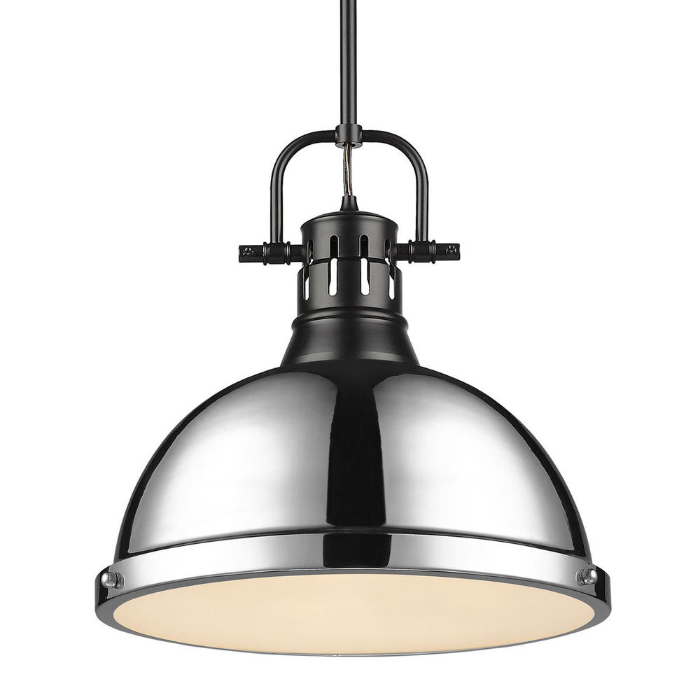 Duncan 1-Light Pendant with Rod in Matte Black with Chrome