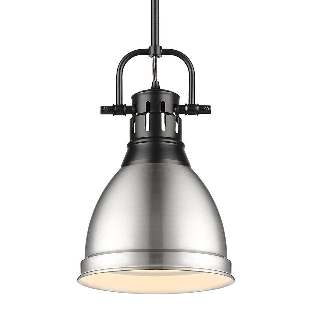 Duncan Small Pendant with Rod in Matte Black with Pewter