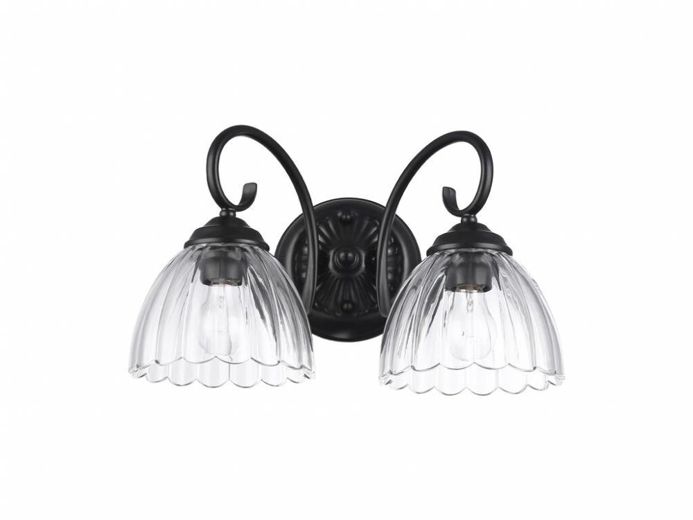 Audra 2-Light Vanity Light in Matte Black with Clear Glass