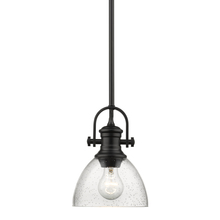 Golden Canada 3118-M1L BLK-SD - Hines Mini Pendant in Matte Black with Seeded Glass