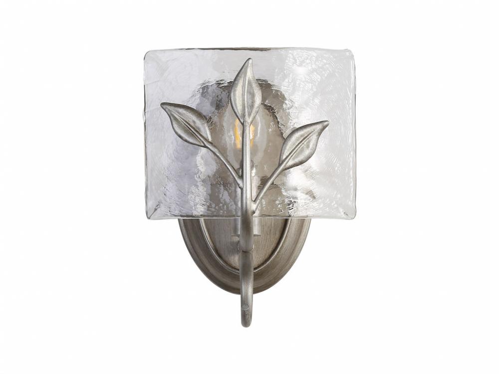 Calla 1-Light Vanity Light in Peruvian Silver with Hammered Water Glass