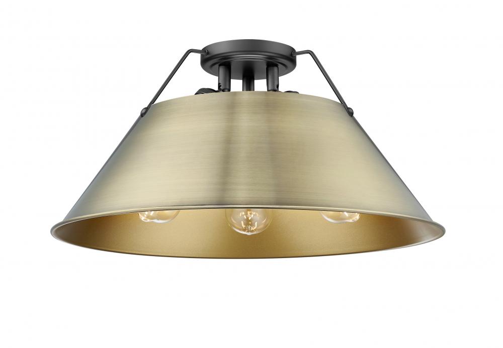 Orwell 3-Light Flush Mount in Matte Black with Aged Brass