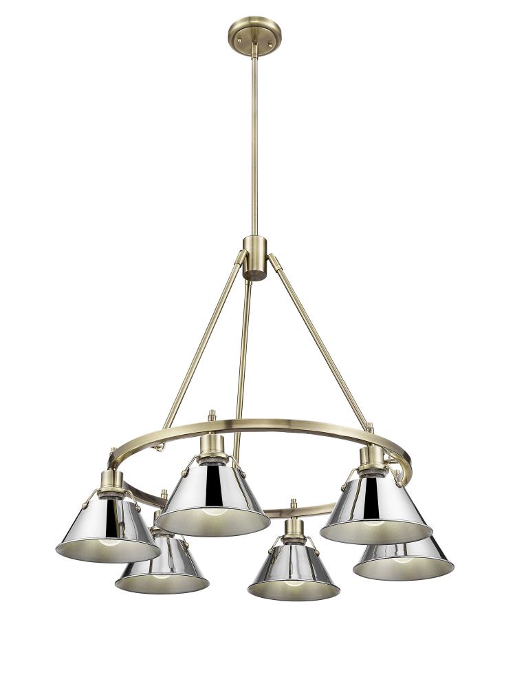 Orwell 6-Light Chandelier in Aged Brass with Chrome