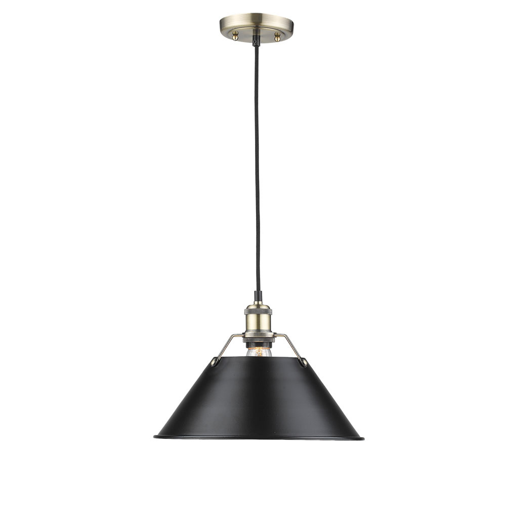 Orwell 14&#34; Wide Large Pendant in Aged Brass with Matte Black