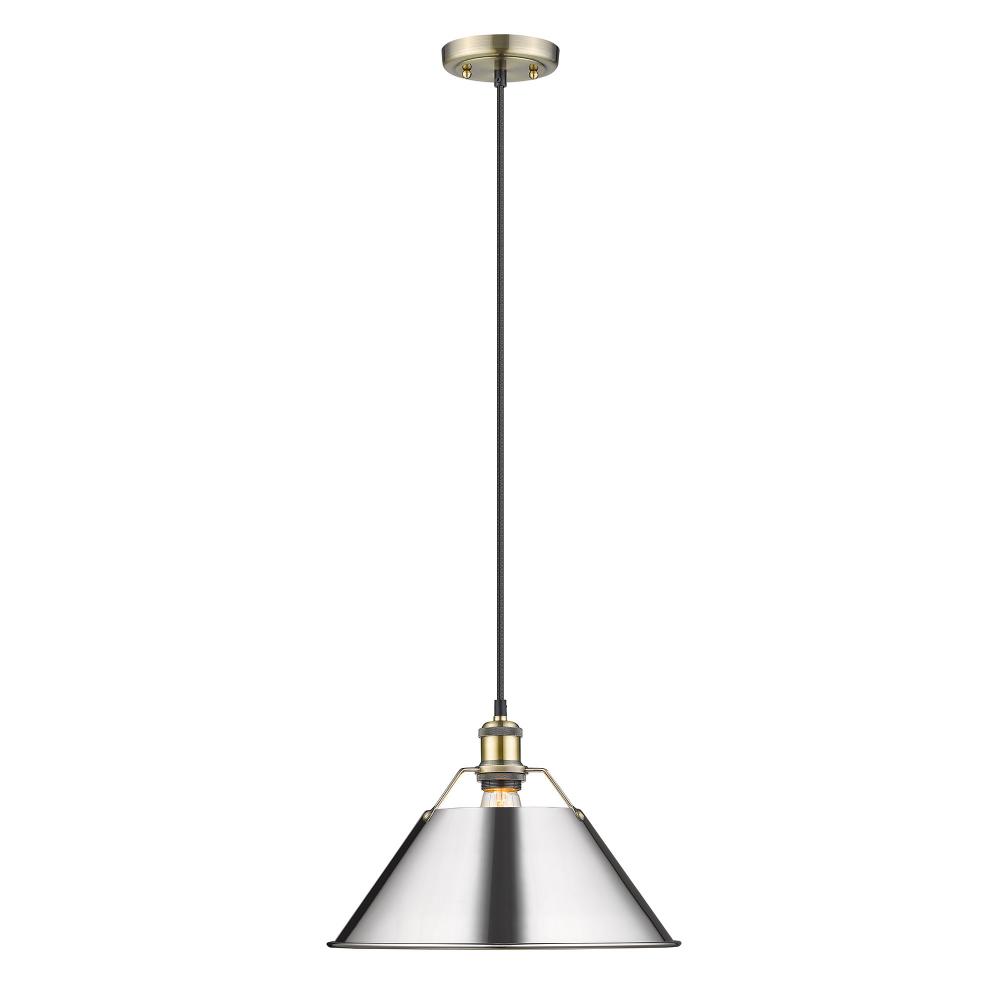 Orwell AB Large Pendant - 14&#34; in Aged Brass with Chrome shade