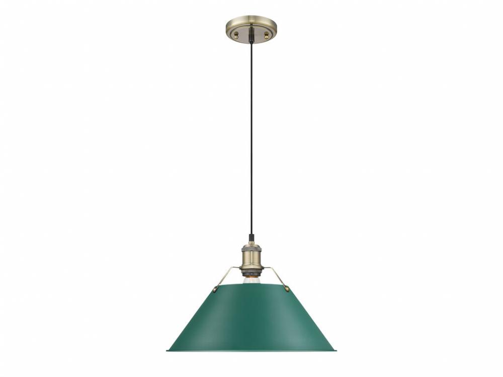 Orwell 14&#34; Wide Large Pendant in Aged Brass with Pine Green