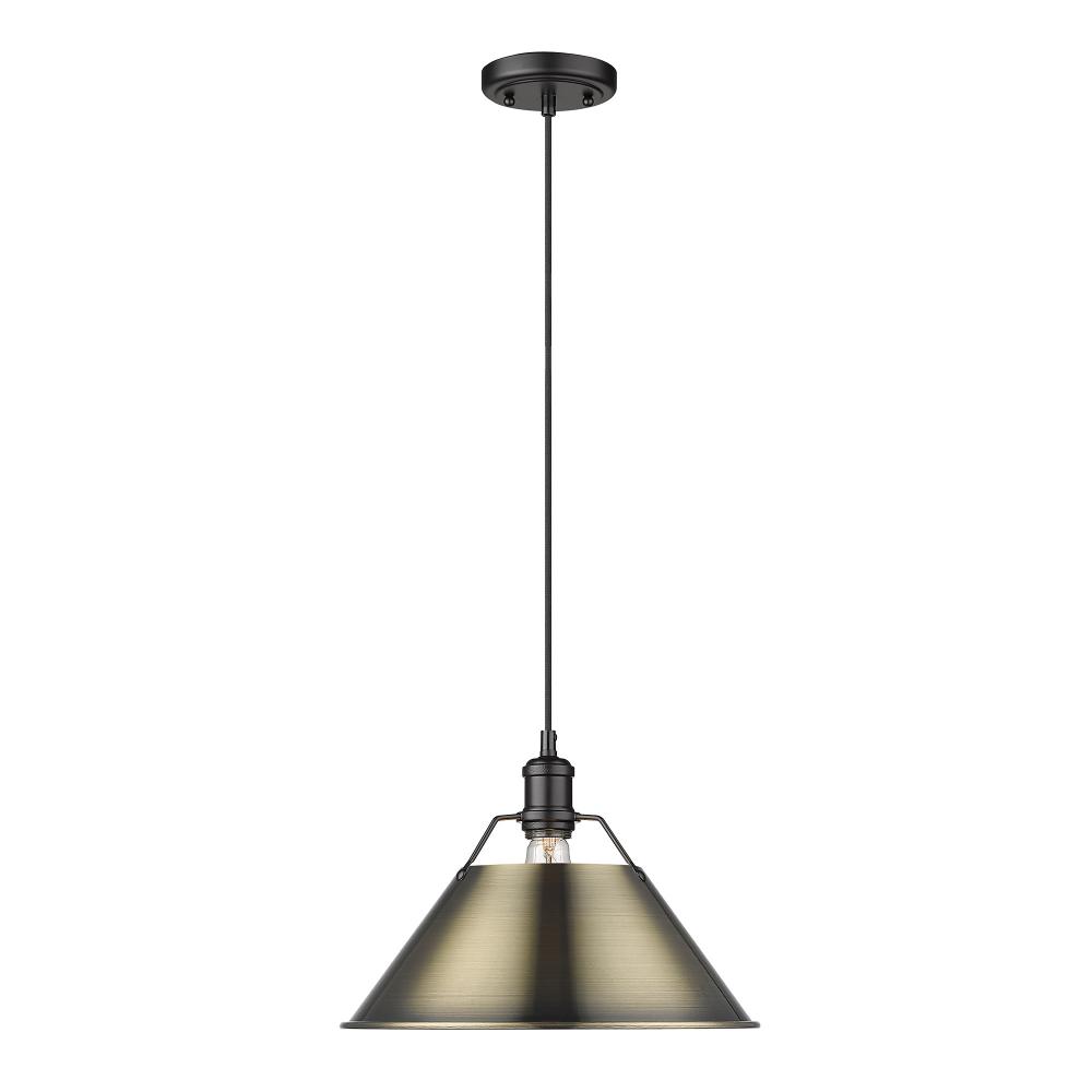 Orwell 14&#34; Wide Large Pendant in Matte Black with Aged Brass