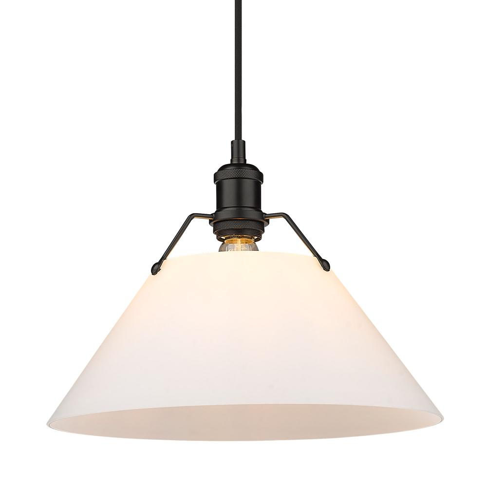 Orwell BLK Large Pendant - 14&#34; in Matte Black with Opal Glass