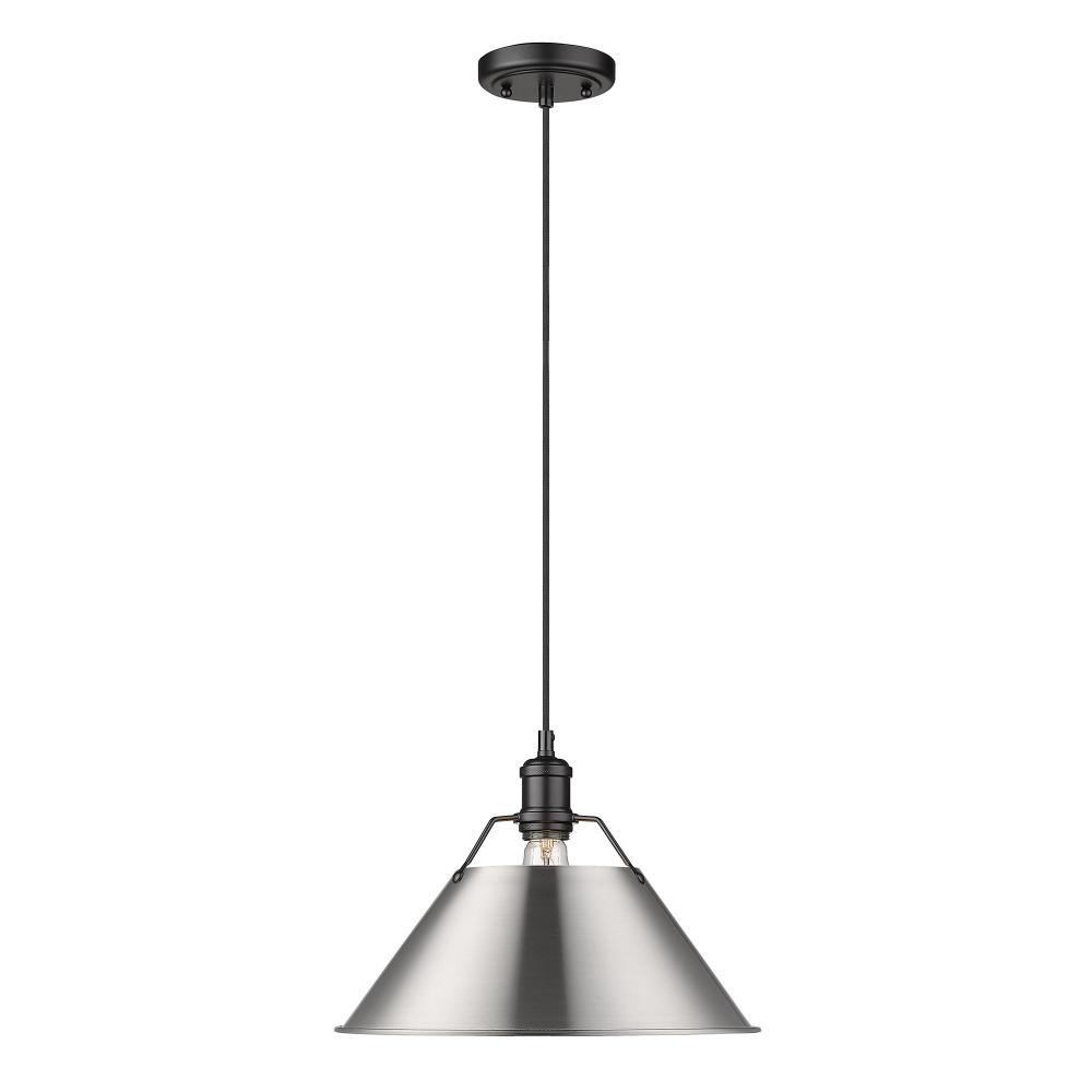 Orwell BLK Large Pendant - 14&#34; in Matte Black with Pewter shade