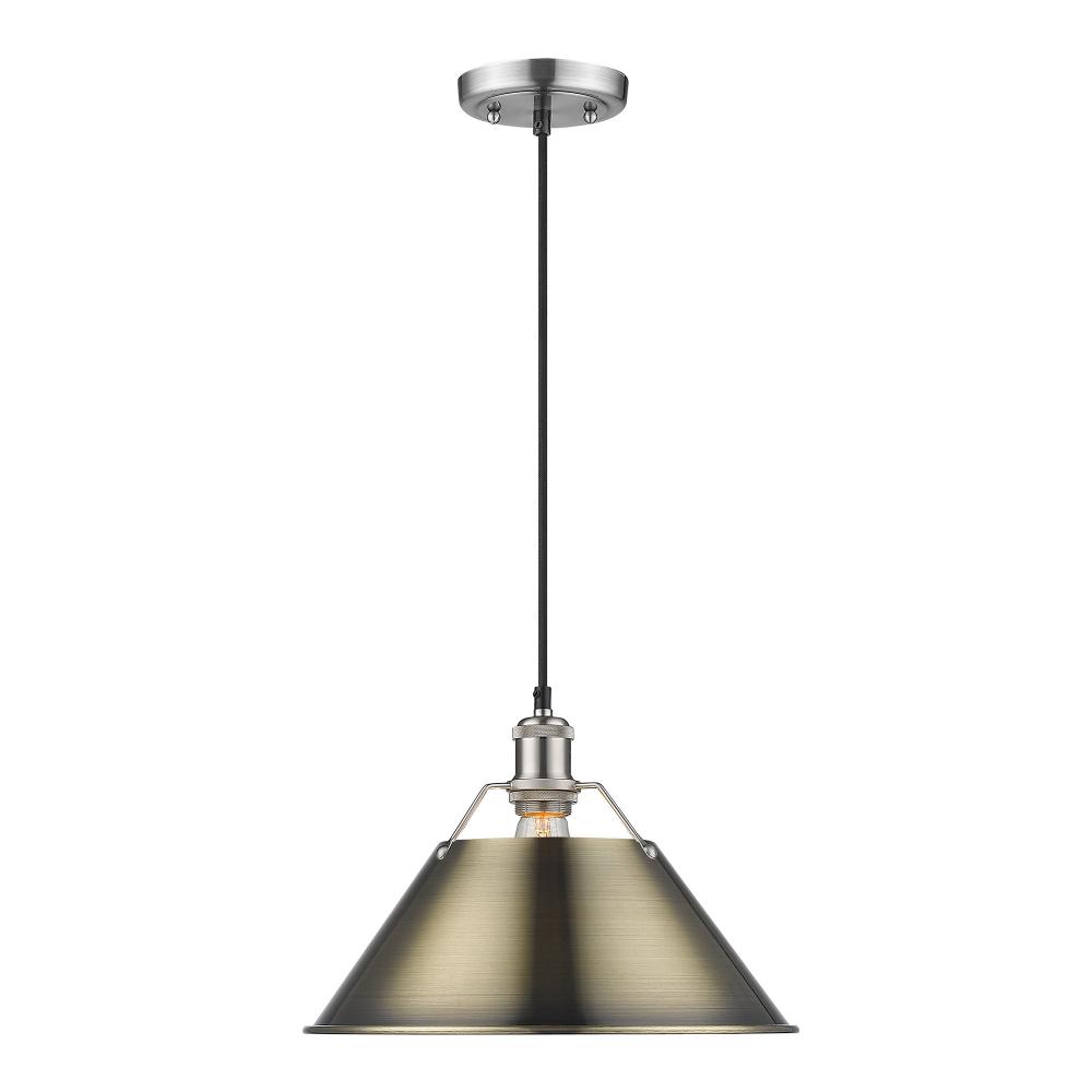 Orwell PW Large Pendant - 14&#34; in Pewter with Aged Brass shade