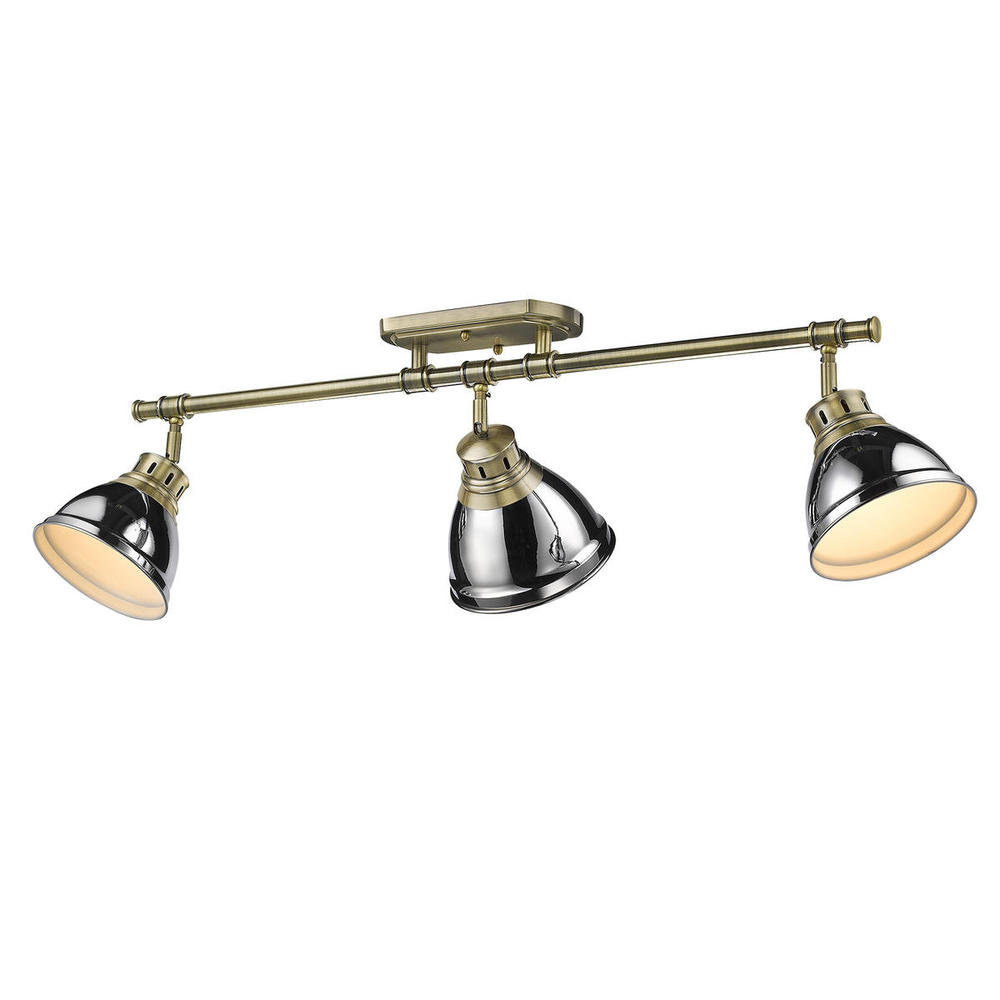 Duncan 3-Light Semi-Flush - Track Light in Aged Brass with Chrome