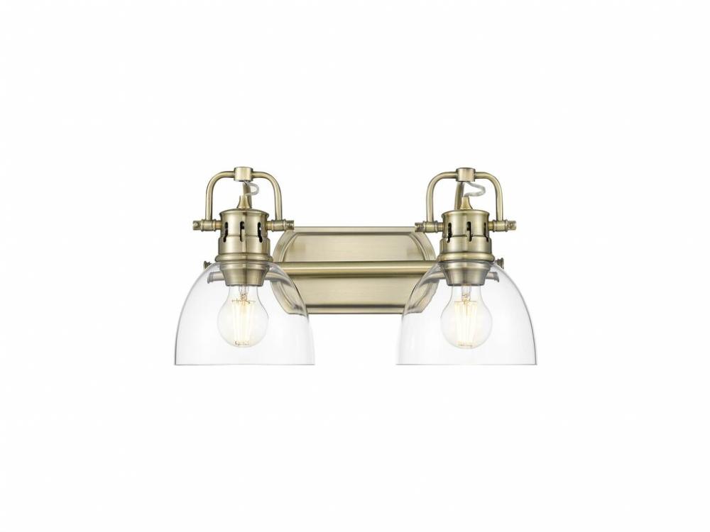 Duncan 2-Light Bath Vanity in Aged Brass with Clear Glass