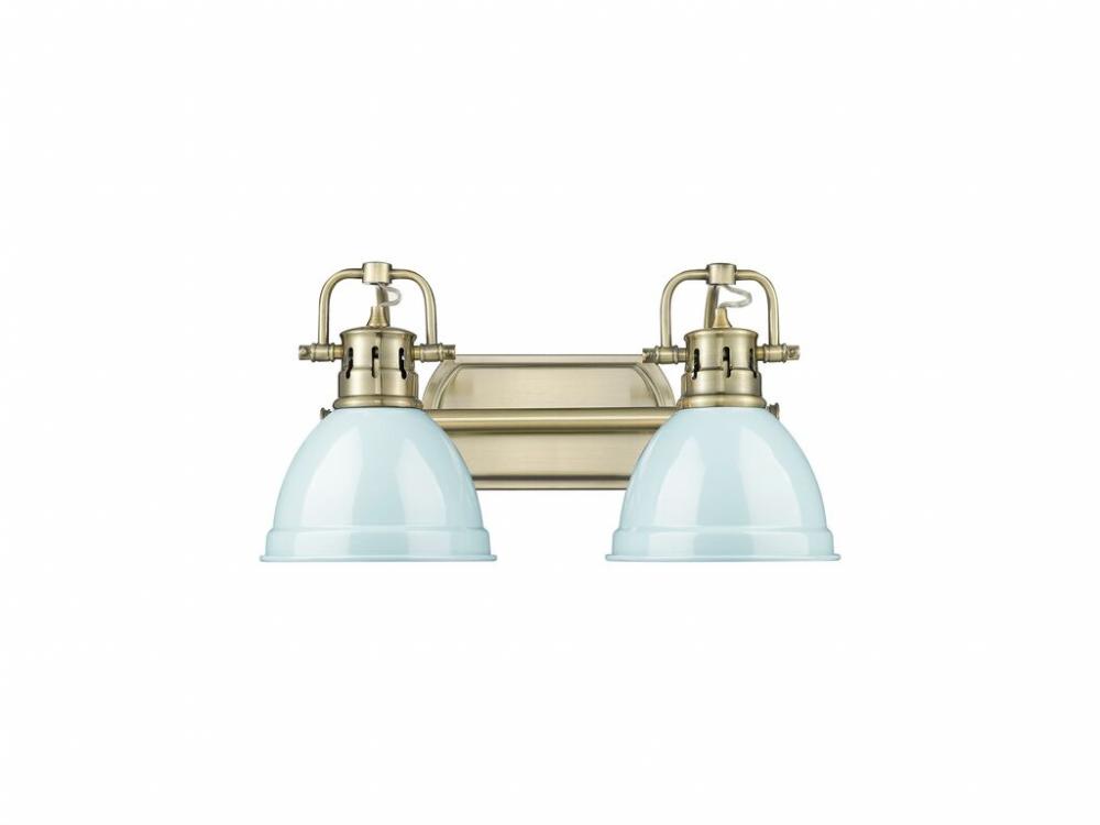 Duncan 2-Light Bath Vanity in Aged Brass with Seafoam