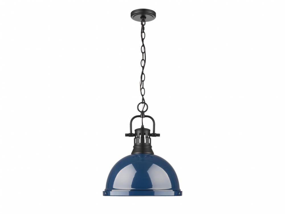 Duncan 1-Light Pendant with Chain in Matte Black with Matte Navy