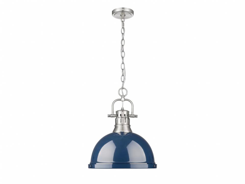 Duncan 1-Light Pendant with Chain in Pewter with Matte Navy