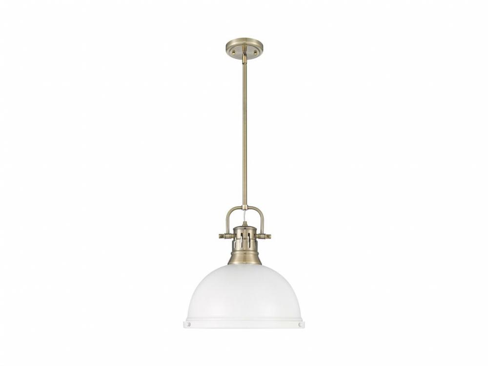 Duncan 1-Light Pendant with Rod in Aged Brass with Matte White