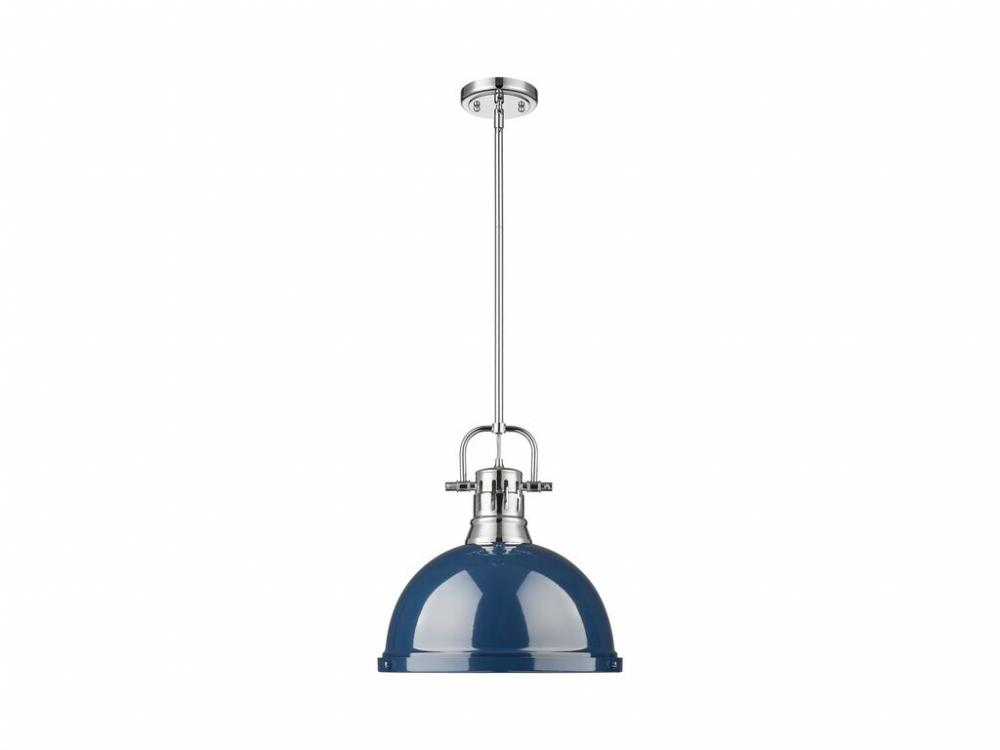 Duncan 1-Light Pendant with Rod in Chrome with Matte Navy