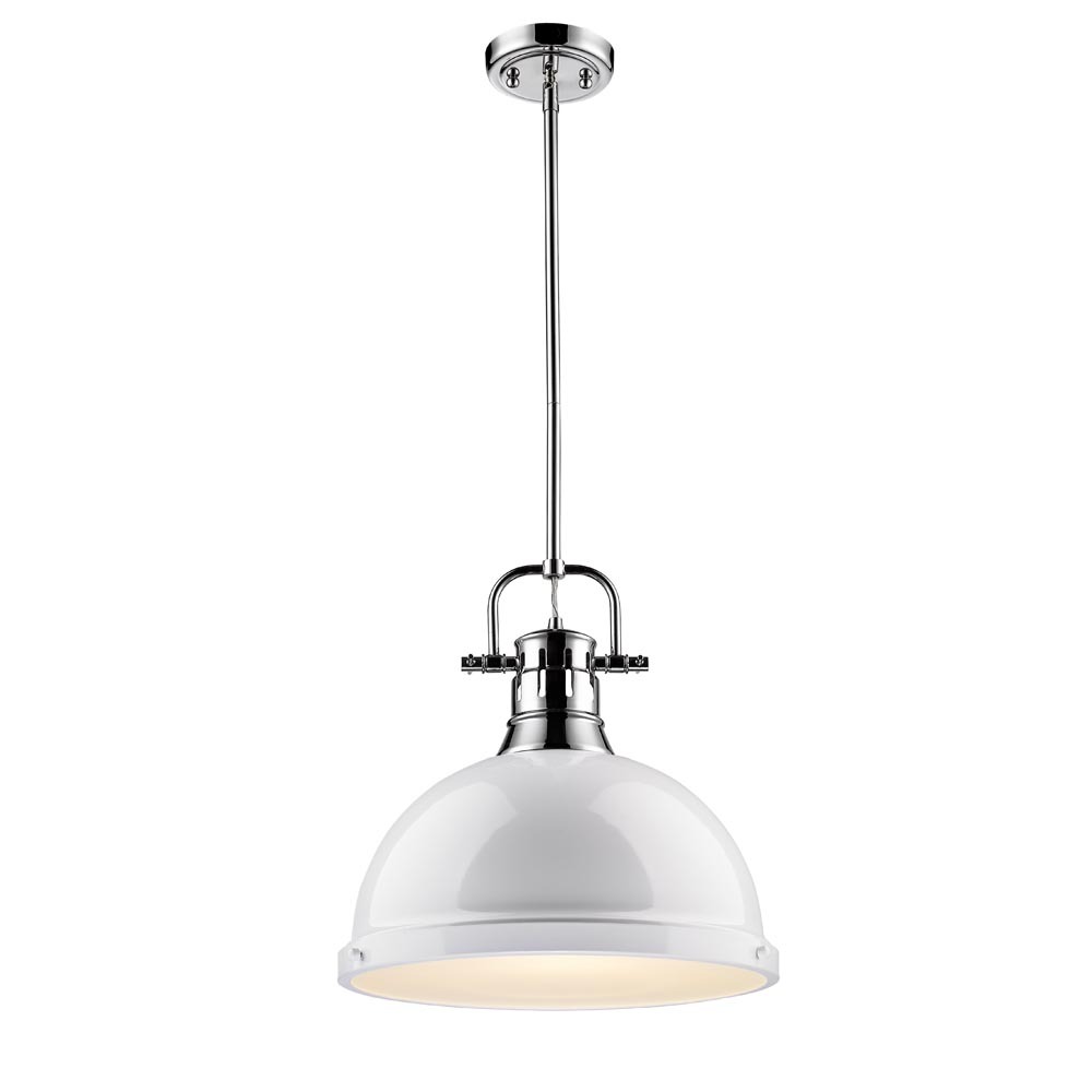 Duncan 1 Light Pendant with Rod in Chrome with a White Shade