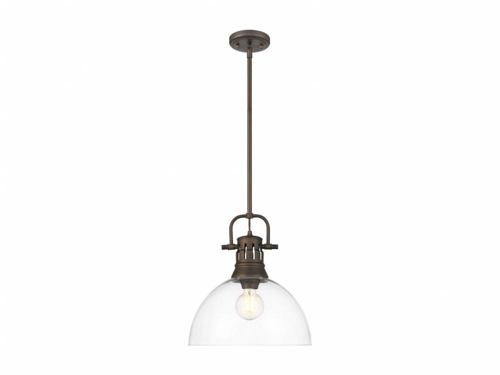 Duncan 1-Light Pendant with Rod in Rubbed Bronze with Clear Glass