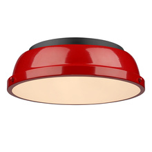 Golden 3602-14 BLK-RD - Duncan 14&#34; Flush Mount in Matte Black with a Red Shade