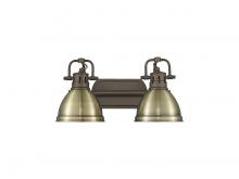 Golden 3602-BA2 RBZ-AB - Duncan 2-Light Bath Vanity in Rubbed Bronze with Aged Brass