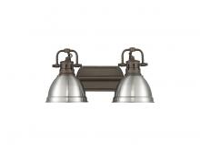 Golden 3602-BA2 RBZ-PW - Duncan 2-Light Bath Vanity in Rubbed Bronze with Pewter