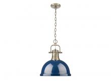 Golden 3602-L AB-NVY - Duncan 1-Light Pendant with Chain in Aged Brass with Matte Navy