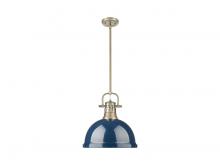 Golden 3604-L AB-NVY - Duncan 1-Light Pendant with Rod in Aged Brass with Matte Navy