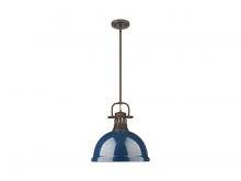 Golden 3604-L RBZ-NVY - Duncan 1-Light Pendant with Rod in Rubbed Bronze with Matte Navy