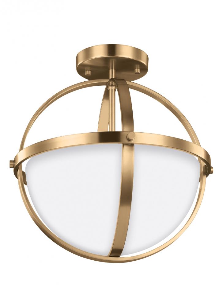 Alturas contemporary 2-light LED indoor dimmable ceiling semi-flush mount in satin brass gold finish