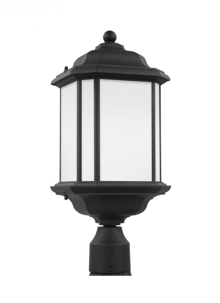 Kent traditional 1-light LED outdoor exterior post lantern in black finish with satin etched glass p