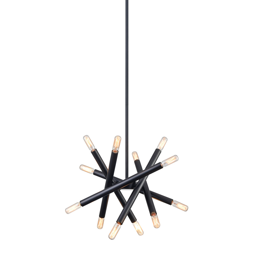 12-Light 14&#34; Adjustable Satin Brushed Black Sputnik Chandelier