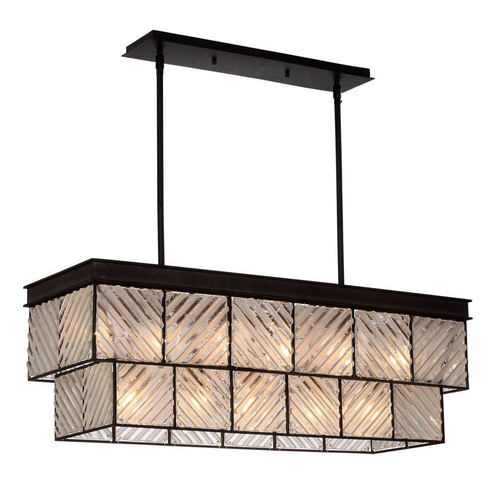 11-Light 38&#34; Glass Rectangular Chandelier