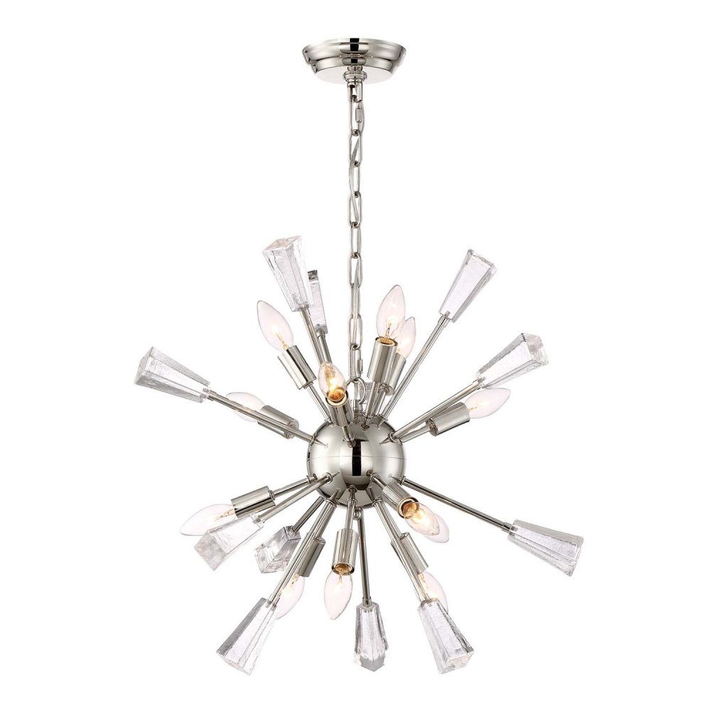 12-Light 24&#34; Polished Nickel Rock Crystal Sputnik Chandelier