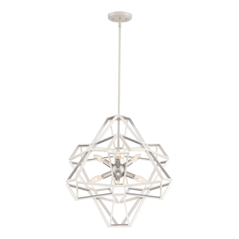 6-Light Geometric Satin White Silver Sputnik Chandelier