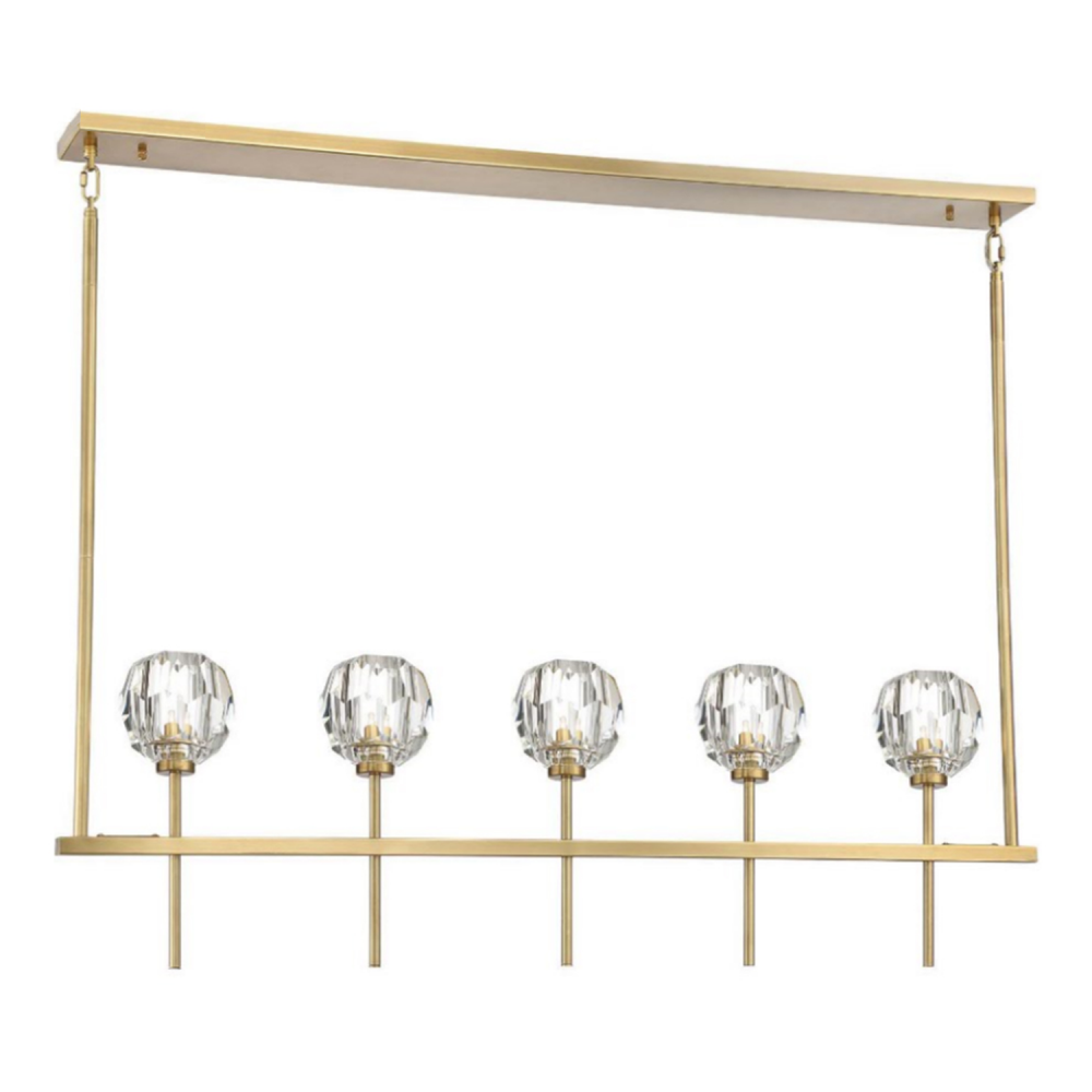 5-Light 46&#34; Aged Brass Linear Sputnik Crystal Chandelier