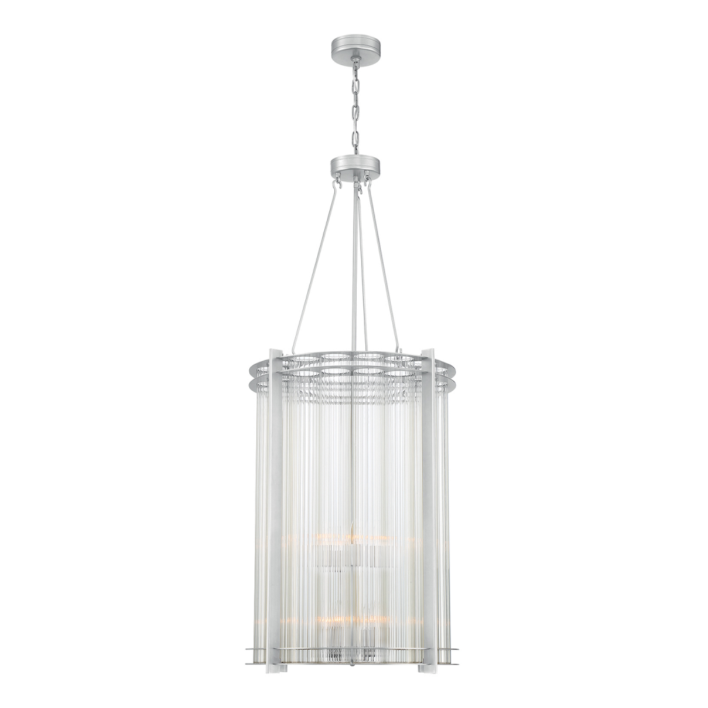 12-Light 24&#34; Foyer Polished Nickel Fluted Glass Chandelier