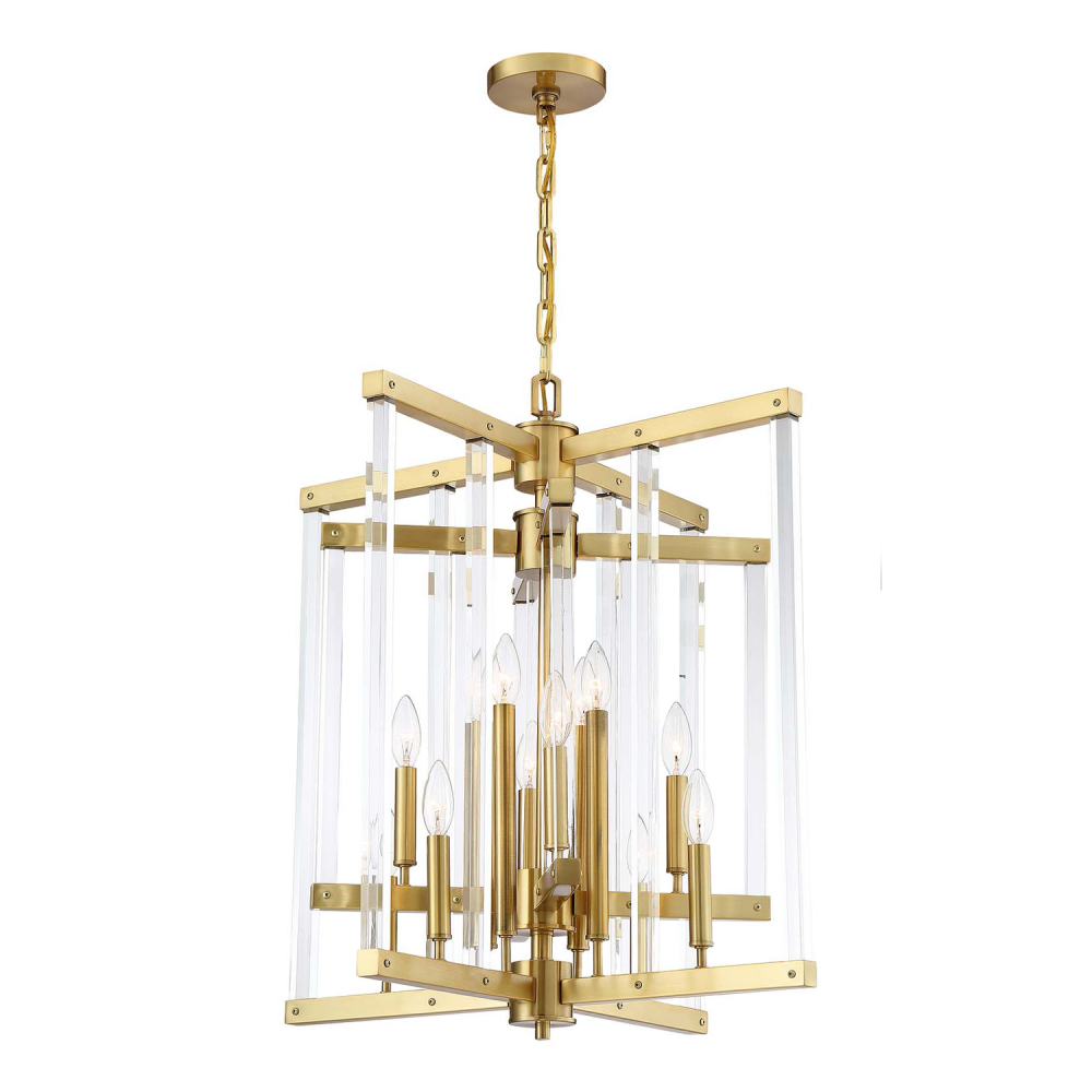 12-Light 24&#34; Geometric Polished Brass Chandelier