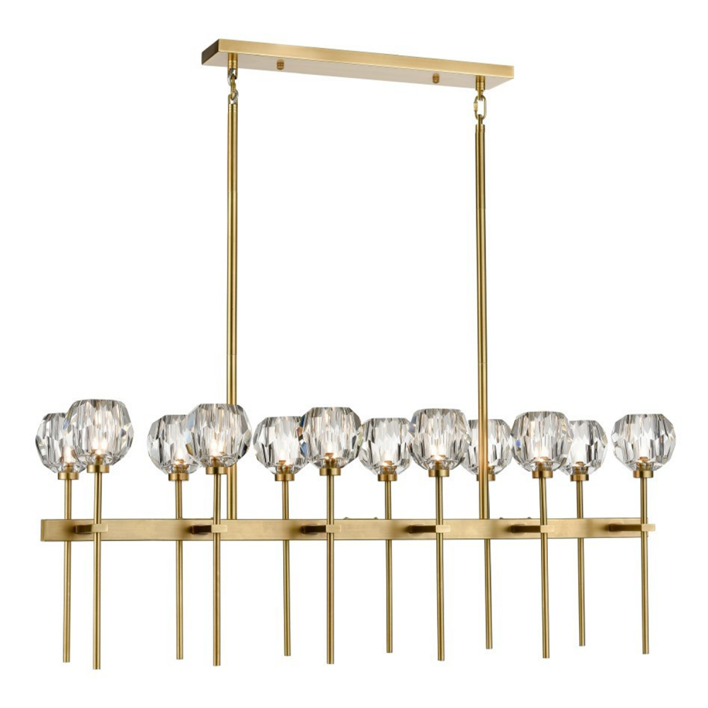 12-Light 48&#34; Linear Aged Brass Crystal Chandelier